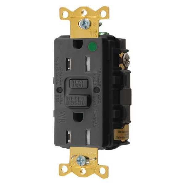 Receptáculo Hubbell Wiring Device-Kellems GFCI, 15A, 125VAC, 5-15R, Negro - GFRTW82BLK