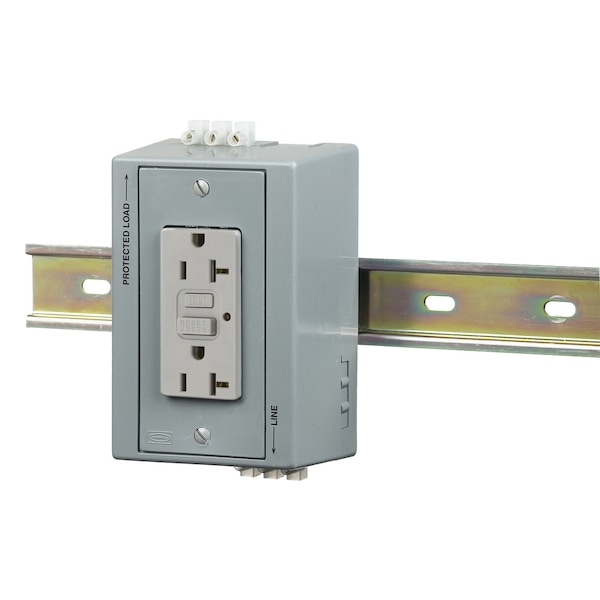 Caja de utilidad de riel DIN Hubbell Wiring Device-Kellems, unidad completa - GFCI, con contacto auxiliar, caja de riel DIN, 20A GFCI, gris - DRUBGFI20AC