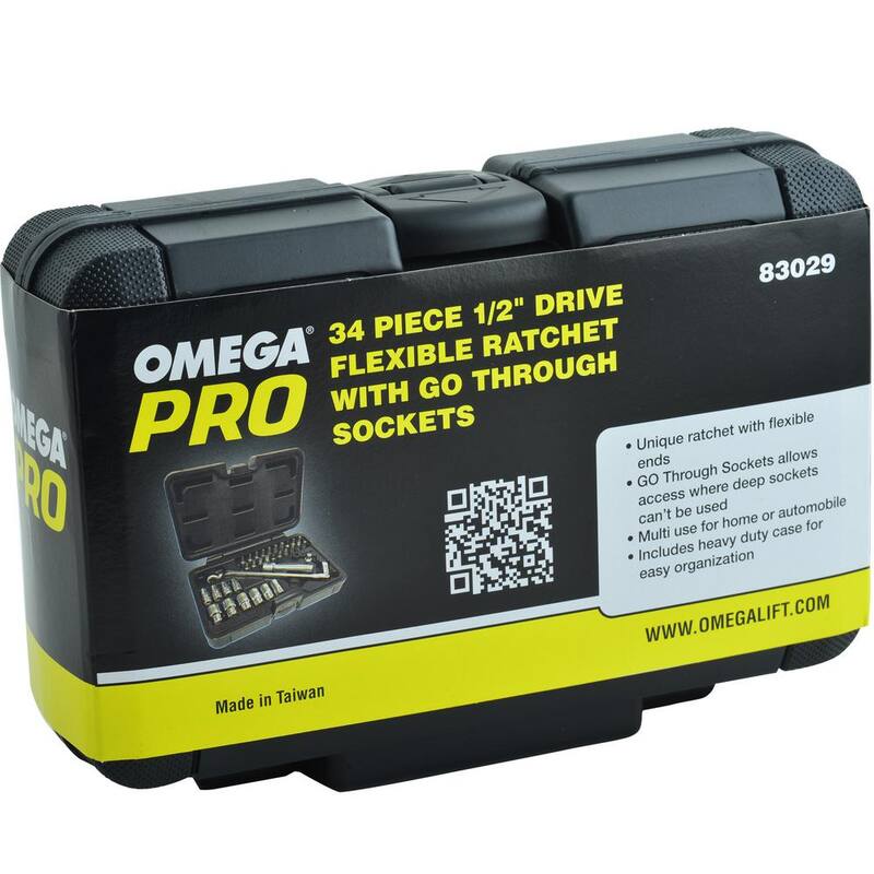 Juego de llaves de vaso y llave Omega Go-Through de 1/2 pulg. con trinquete flexible en estuche moldeado (34 piezas) - 83029