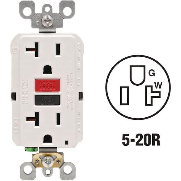 Leviton SmartlockPro Self-Test 20A Blanco Grado Comercial 5-20R Salida GFCI - R12-GFNT2-0RW