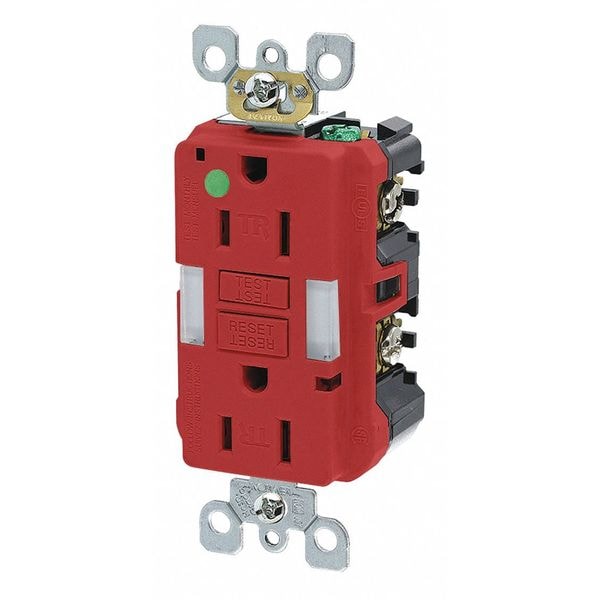 Leviton Recept, Red, 15 A, GFCI, 2P3W, Back; Side, 1PK - GFNL1-HGR