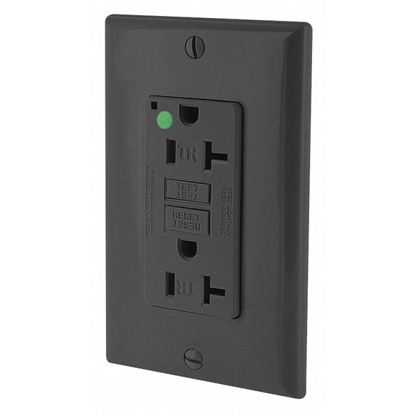 Leviton Receptáculo Negro, 20 A, GFCI, 2P3W, Trasero; Lateral, 1 Pieza - GFTR2-HGE