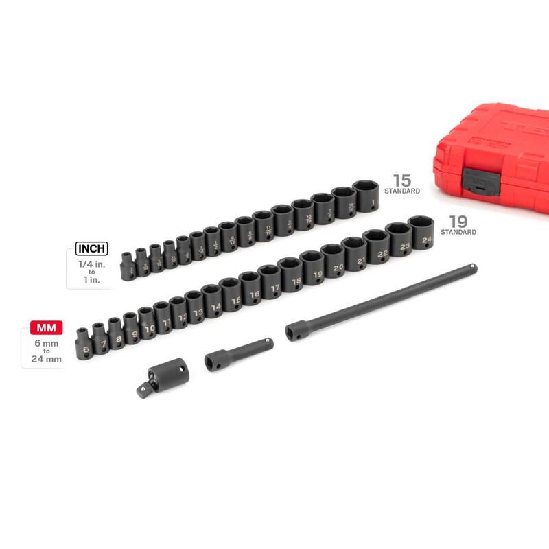 Juego de dados de impacto TEKTON de 3/8 pulgadas, de 6 puntas, 37 piezas (1/4 a 1 pulgada, 6 mm a 24 mm) - SID91402