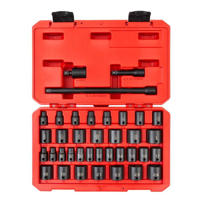 Juego de dados de impacto TEKTON de 3/8 pulgadas, de 6 puntas, 37 piezas (1/4 a 1 pulgada, 6 mm a 24 mm) - SID91402