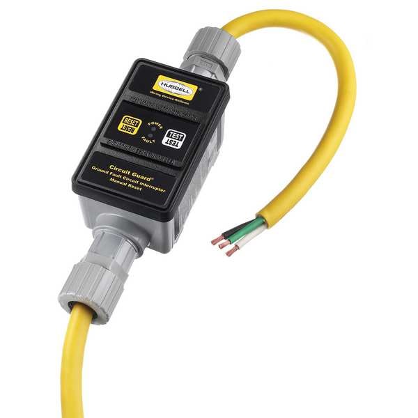 Hubbell Wiring Device-Kellems Line Crd GFCI, 6 ft., Ylw, 30A, NEMA 4X, 250V - GFP5305