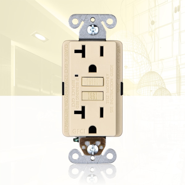 Tomacorriente GFCI de auto prueba de 20A con placa de pared, marfil - GLS-20A-IV