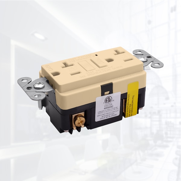 Tomacorriente GFCI de auto prueba de 20A con placa de pared, marfil - GLS-20A-IV