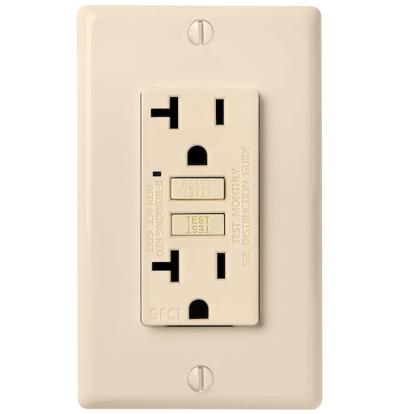 Tomacorriente GFCI de auto prueba de 20A con placa de pared, marfil - GLS-20A-IV