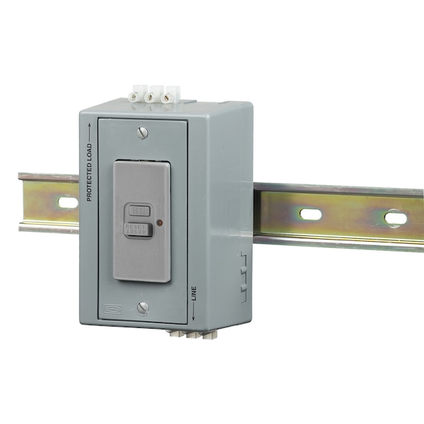 Caja de utilidad para riel DIN de Hubbell Wiring Device-Kellems, unidad completa - GFCI, con contacto auxiliar, caja de riel DIN, 20A GFCI con cara en blanco, gris - DRUBGFI20BFAC