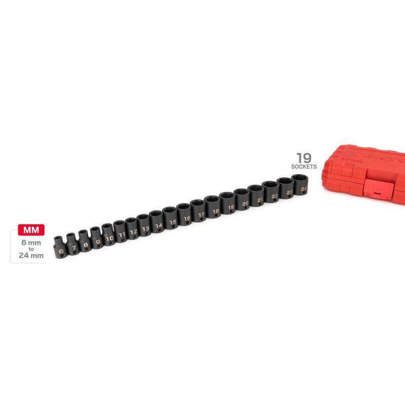 Juego de dados de impacto TEKTON de 3/8 pulgadas, de 6 puntas, 19 piezas (6 mm - 24 mm) - Estuche - SID91302