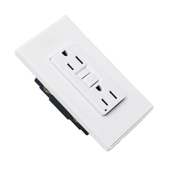 Salida GFCI de 15 amperios, diseño estrecho de 5-15R, receptáculo dual GFI con resistencia a la manipulación, 2 unidades - CBGE04W