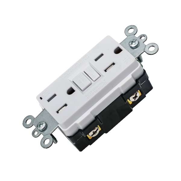 Salida GFCI de 15 amperios, diseño estrecho de 5-15R, receptáculo dual GFI con resistencia a la manipulación, 2 unidades - CBGE04W