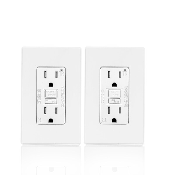 Salida GFCI de 15 amperios, diseño estrecho de 5-15R, receptáculo dual GFI con resistencia a la manipulación, 2 unidades - CBGE04W