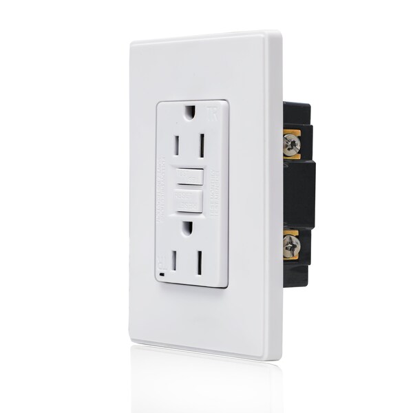 Salida GFCI de 15 amperios, diseño estrecho de 5-15R, receptáculo dual GFI con resistencia a la manipulación, 2 unidades - CBGE04W