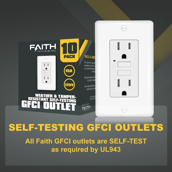 Faith 20A Salidas GFCI para exteriores delgadas, resistente a la intemperie y manipulaciones, Dúplex GFCI, autoprueba, blanco, 10 PK - GLS-15ATRWR-WH-10
