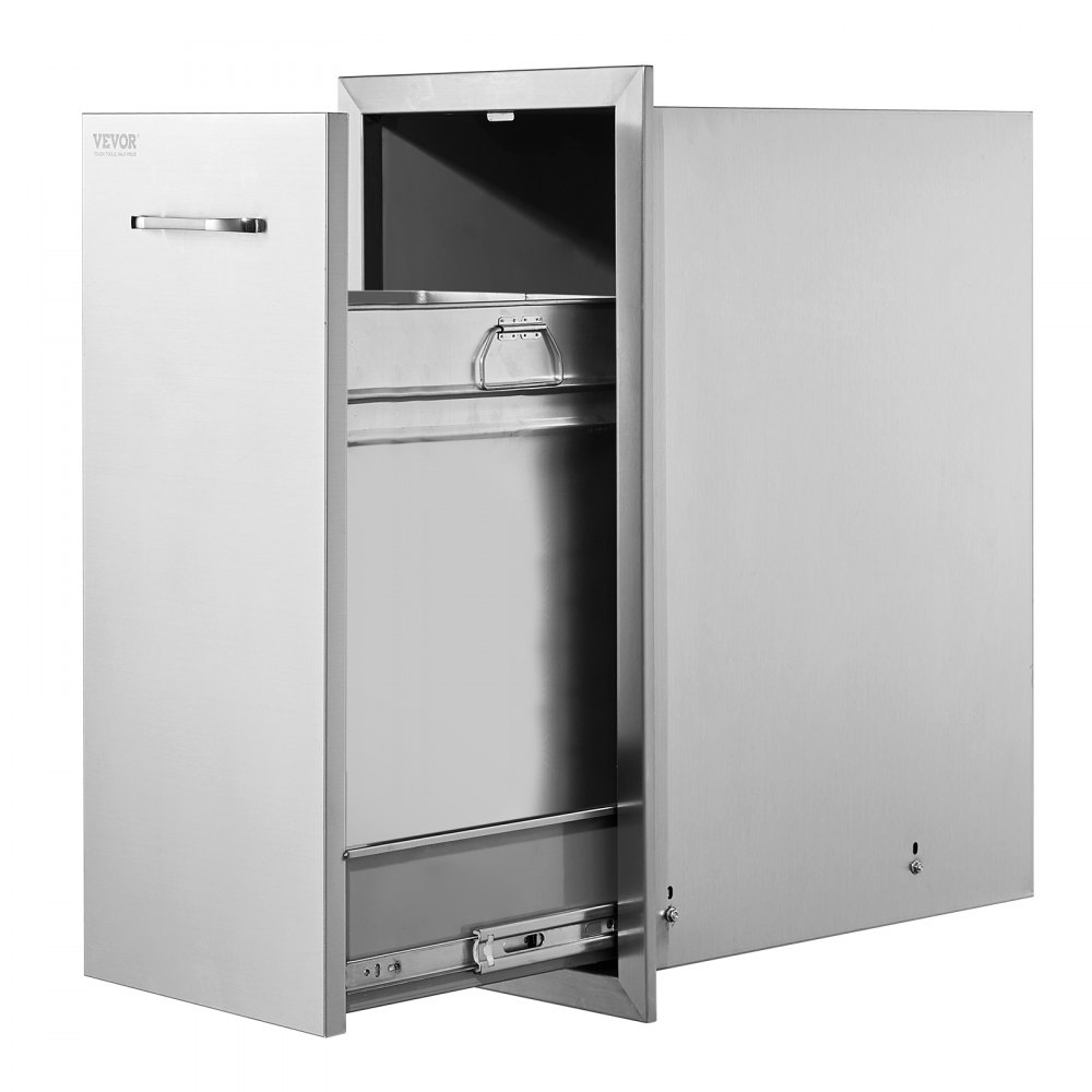 VEVOR Pull Out Trash Drawer 13.6Wx26Hx19.3D Inch Lower Sliding Rails Stainless Steel Roll Out Trash Bin Pull Out Tray Outdoor Kitchen Trash Drawer with Handle for BBQ Island Grill Station - CTGXHGLJG00000001V0