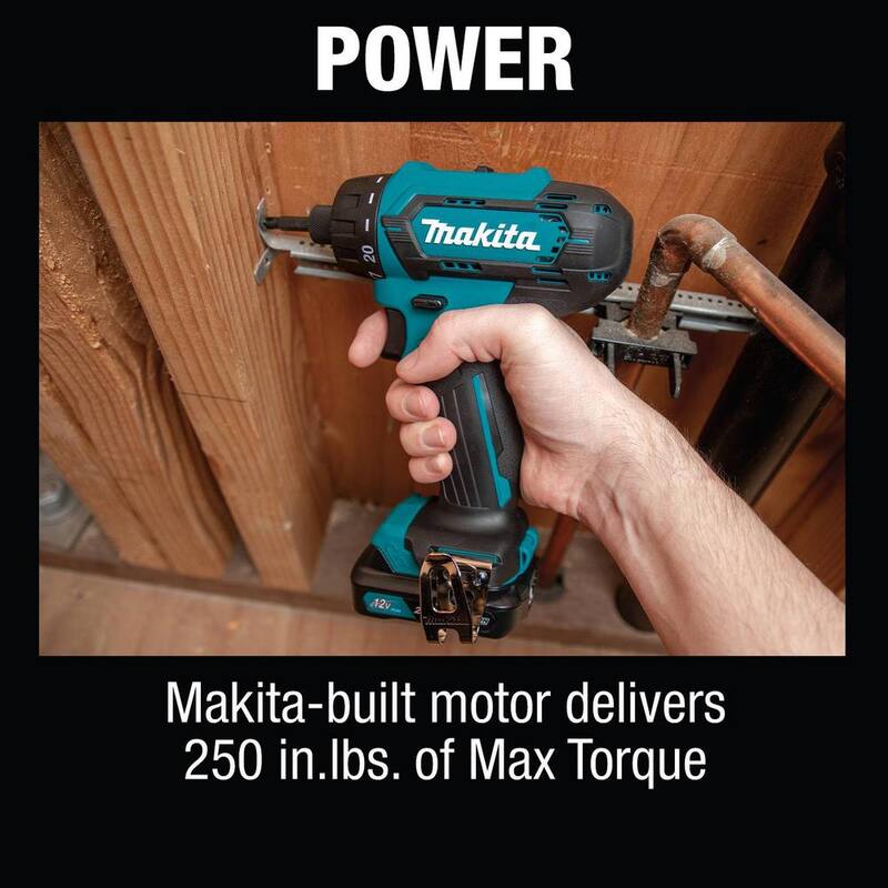 Kit destornillador inalámbrico de 12V máx CXT de iones de litio 1/4 de pulgada de Makita, 2.0Ah - FD10R1