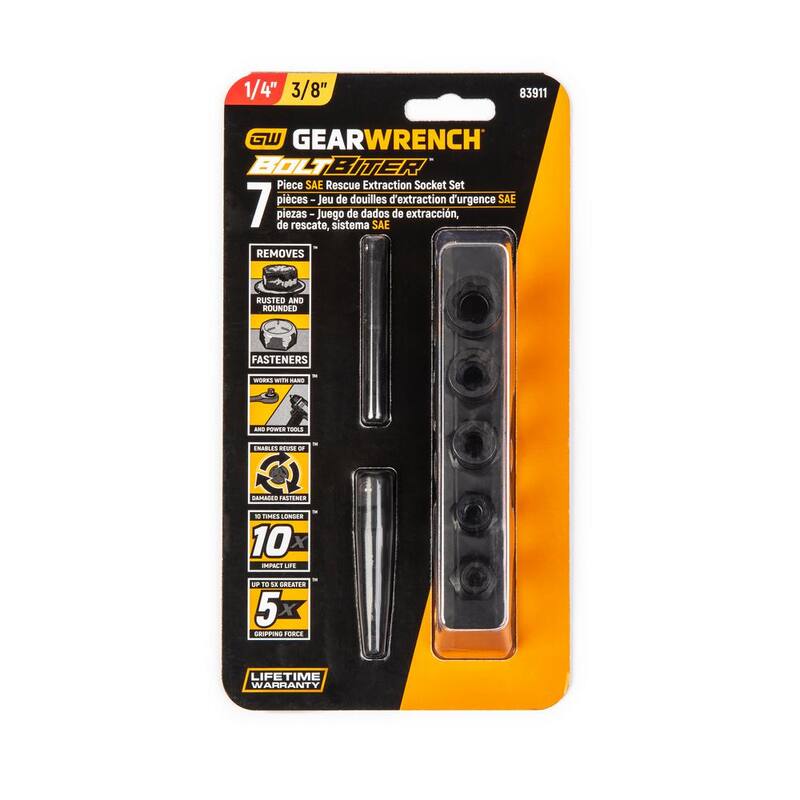 Juego de Cachimbas de Extracción de Impacto GEARWRENCH Bolt Biter de 1/4 y 3/8 pulgadas con Mango SAE (7 piezas) - 83911