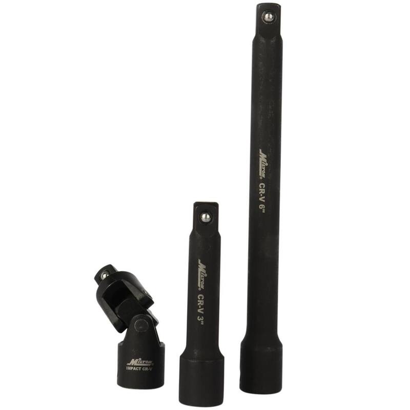 Juego de dados de impacto de 6 puntos de 3/8 pulgadas de Milton, medida de 6-20 mm, con junta universal y barras de extensión (18 piezas) - 1300-SS-01