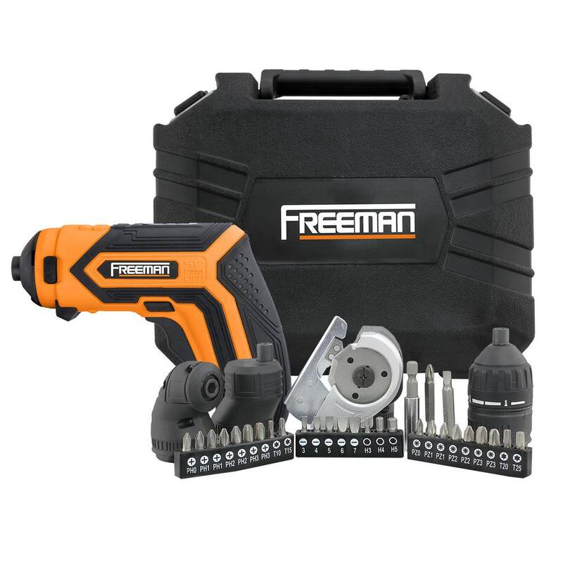 Destornillador eléctrico mini recargable inalámbrico de 1/4 de voltaje de litio de 3.6V Freeman con kit de cargador, accesorios, puntas hexagonales y estuche - P36VCMSK