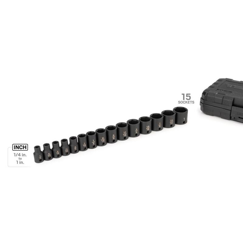 Set de 15 piezas de puntas de impacto de 6 puntos TEKTON de 3/8 pulgadas de accionamiento (de 1/4 a 1 pulgada) - Estuche - SID91300