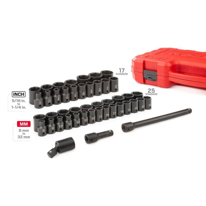 Juego de 45 piezas de dados de impacto de 6 puntos de 1/2 pulgadas, TEKTON (5/16 a 1-1/4 pulgadas, 8 mm a 32 mm) - SID92403