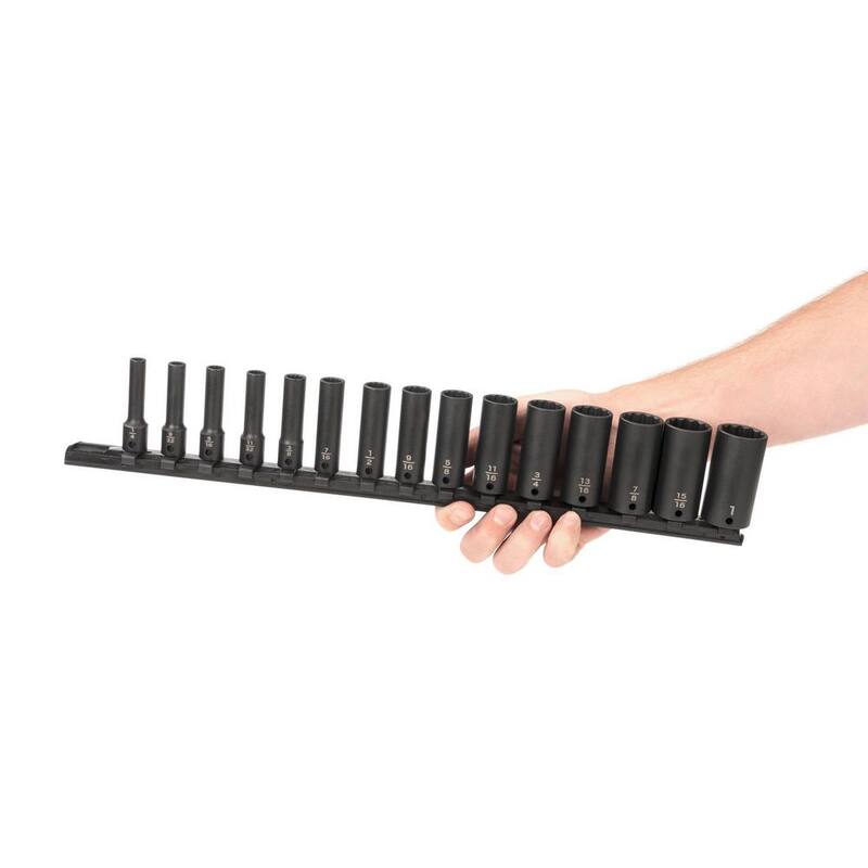 Juego de dados de impacto profundos de 12 puntos de 3/8 pulgadas TEKTON (15 piezas) (1/4-1 pulg.) - Rieles - SID91113