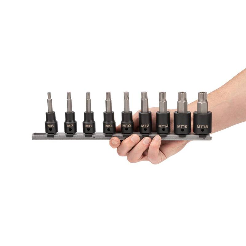 Set de 9 piezas de llaves de impacto TEKTON de 1/2 pulgada con cabezal de triple cuadrado en riel (M6-M12, MT14-MT18) - SIB92103