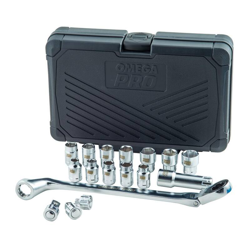 Llave de trinquete flexible Omega de 1/2 pulgadas con sockets que atraviesan de 11.2 pulgadas de alto x 12.5 pulgadas de ancho x 13.3 pulgadas de largo (17 piezas) -83030