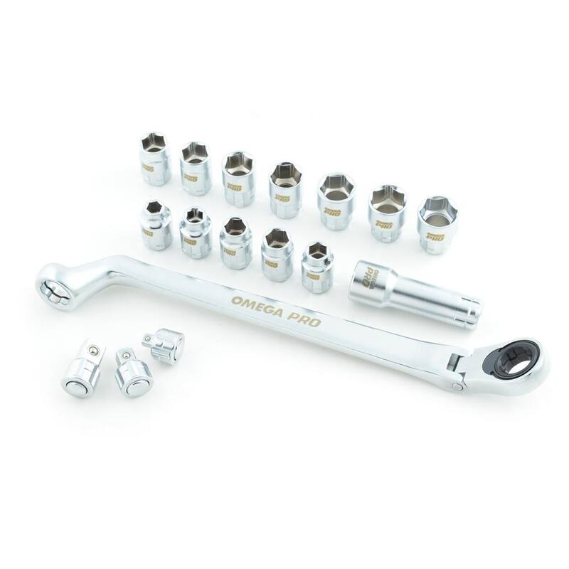 Llave de trinquete flexible Omega de 1/2 pulgadas con sockets que atraviesan de 11.2 pulgadas de alto x 12.5 pulgadas de ancho x 13.3 pulgadas de largo (17 piezas) -83030