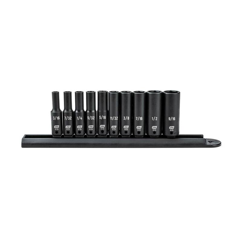 Juego de 10 piezas de dados de impacto profundo de 6 puntos de 1/4 de pulgada de GEARWRENCH con riel de dados - 84908