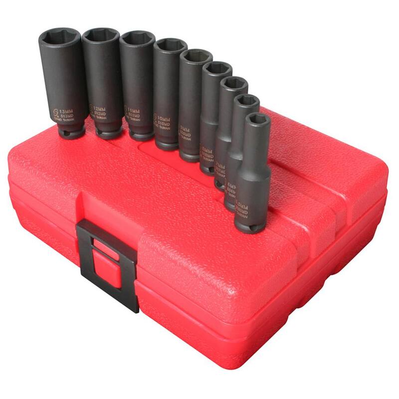Juego de vasos métricos profundos de 1/4 de pulgada de SUNEX TOOLS (9 piezas) - SUN1812