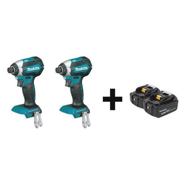 Makita 18V 1/4" Hex (2) Mfr. No. BL1840B-2 Batteries; (2) Impact Drivers - XDT13Z, XDT13Z + BL1840B-2