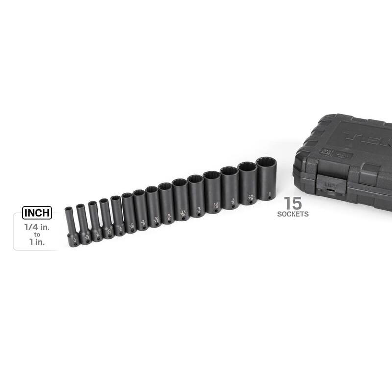 Juego de dados de impacto profundos de 12 puntos TEKTON de 3/8 pulgadas (15 piezas) (1/4 - 1 pulgada) - SID91305