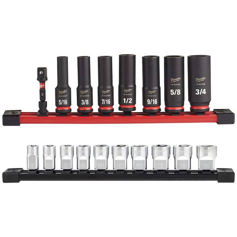 Juego de 18 piezas de puntas de impacto Milwaukee SHOCKWAVE de 3/8 pulgadas, certificado para impacto profundo SAE, con llaves de perfil bajo métricas de 6 puntas de 3/8 pulgadas - 49-66-7024-48-22-9503.