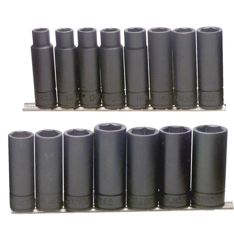 Juego de dados de impacto métricos de 6 puntos de 1/2 pulgadas URREA (15 piezas) - 73214M