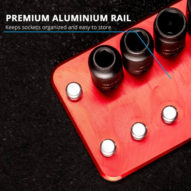 Juego de dados de impacto poco profundos y profundos de 1/4 de pulgada, 6 puntos, SAE con riel de aluminio mecanizado Capri Tools (20 piezas) - CP51000-20SSDR