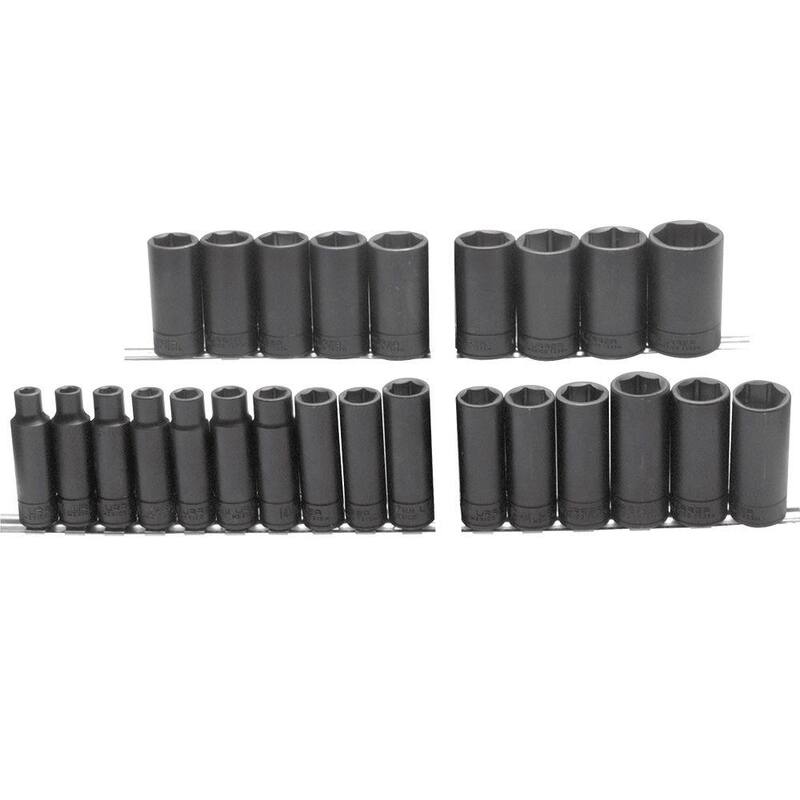 Juego de llaves de vaso de impacto URREA de 1/2 pulgada de unidad métrica de 6 puntos (25 piezas) - 74216