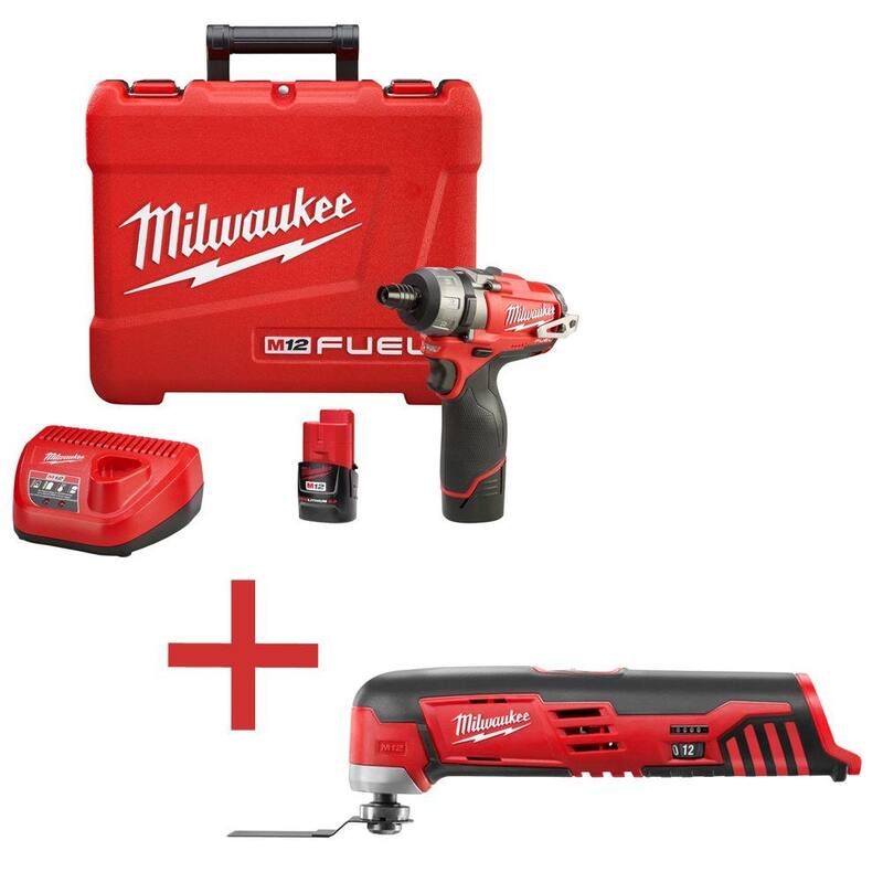 Milwaukee M12 12V Taladro inalámbrico de iones de litio de 1/4 de pulgada con kit de destornillador de 2 velocidades con Multi herramienta M12 (herramienta solamente) - 2402-22-2426-20
