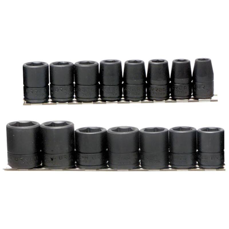 Juego de llaves de vaso de impacto de 1/2 pulgadas métricas de 6 puntos URREA (15 piezas) - 74204M