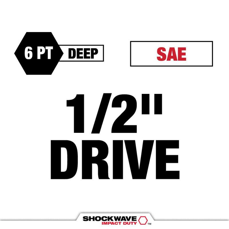 Set de 38 piezas de llaves de impacto de 1/2 pulgada de Milwaukee SHOCKWAVE de 6 puntos SAE - 49-66-7012.