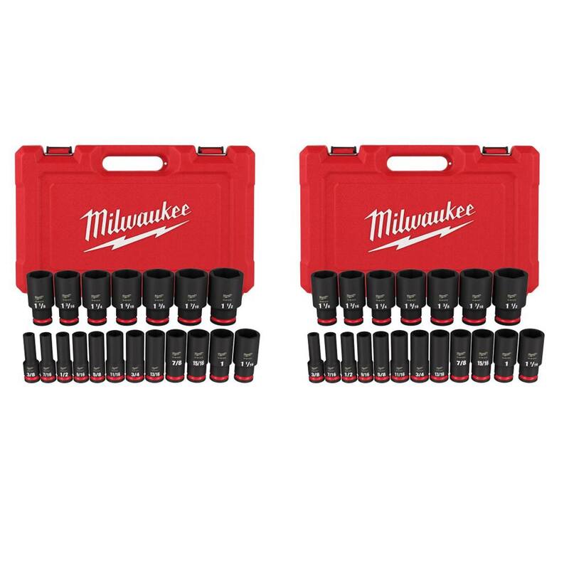 Set de 38 piezas de llaves de impacto de 1/2 pulgada de Milwaukee SHOCKWAVE de 6 puntos SAE - 49-66-7012.