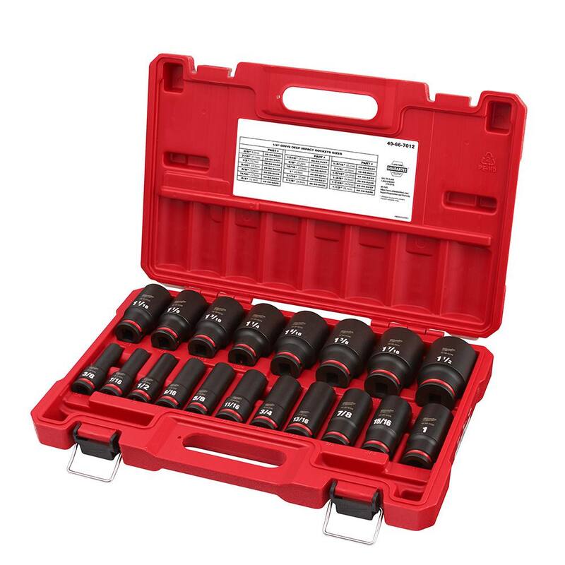 Set de 38 piezas de llaves de impacto de 1/2 pulgada de Milwaukee SHOCKWAVE de 6 puntos SAE - 49-66-7012.