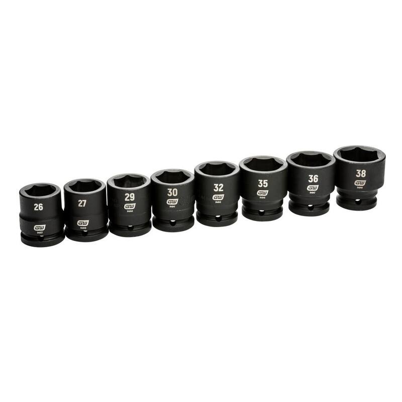 Juego de dados de impacto GEARWRENCH de 3/4 de pulgada con 6 puntos métricos poco profundos y estuche de almacenamiento (8 piezas) - 84030