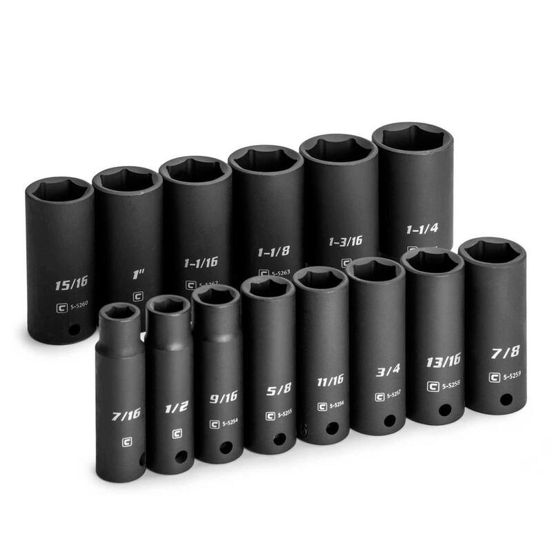 Juego de puntas de impacto profundo de 1/2 pulgadas SAE de 6 puntos de Capri Tools (14 piezas) - CP55000-14SD