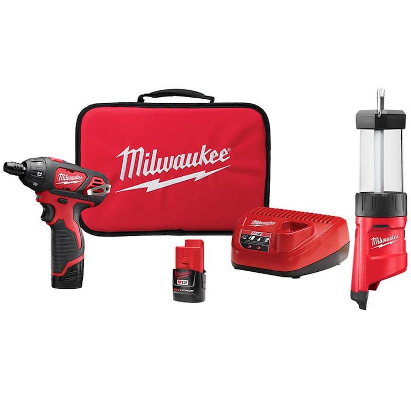Milwaukee M12 12V Li-Ion Inalámbrico destornillador de 1/4 in. con kit de linterna / luz de problemas LED M12 400 lúmenes con carga USB - 2401-22-2362-20