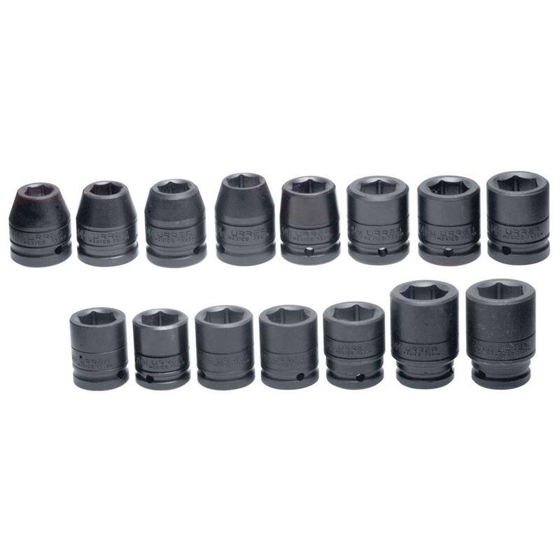 Set de dados de impacto métricos de 6 puntos de 3/4 de pulgada URREA (15 piezas) - 750015