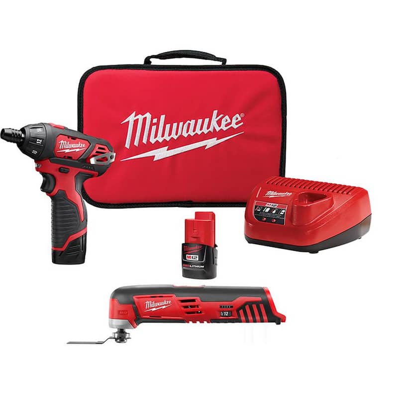 Estuche Atornillador Inalámbrico de 1/4 de Pulgada con Batería de Iones de Litio de 12V Milwaukee M12 y Multiherramienta Inalámbrica M12 (solo herramienta) - 2401-22-2426-20