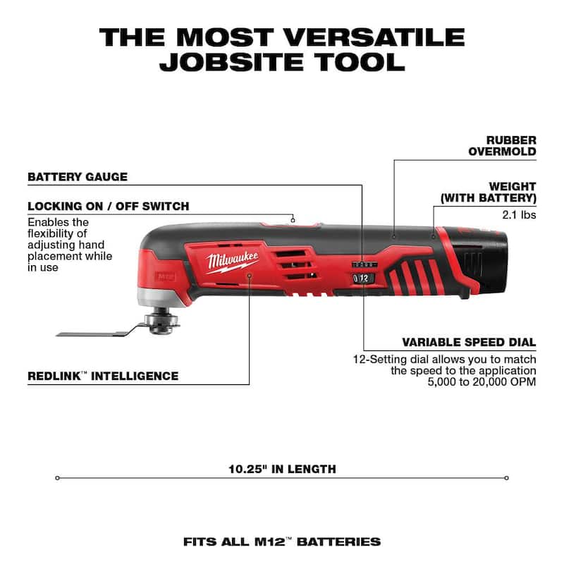 Estuche Atornillador Inalámbrico de 1/4 de Pulgada con Batería de Iones de Litio de 12V Milwaukee M12 y Multiherramienta Inalámbrica M12 (solo herramienta) - 2401-22-2426-20