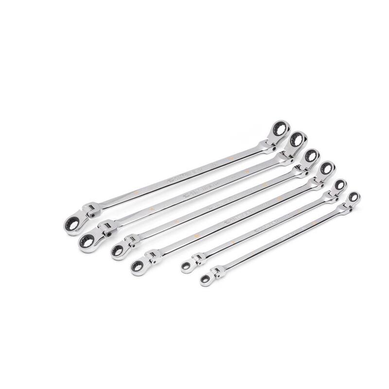Llave de trinquete extra larga de doble cabeza flexible de 12 puntos y 90 dientes métrica GEARWRENCH GearBox Set de 6 piezas - 86830